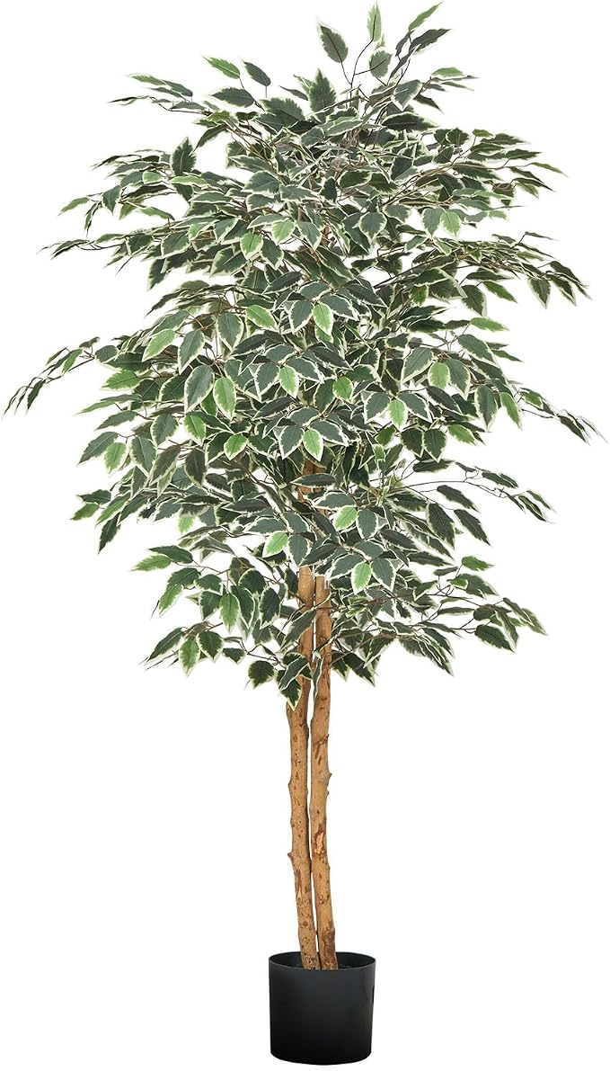 VEVOR 5FT Artificial Ficus Tree with Black Pot, Tall Faux Ficus Plant with Natural Wood Trunk and Realistic Green Leaves, Indoor Fake Silk Tree for Home, Office, Living Room, or Corner Décor