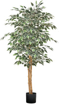 VEVOR 5FT Artificial Ficus Tree with Black Pot, Tall Faux Ficus Plant with Natural Wood Trunk and Realistic Green Leaves, Indoor Fake Silk Tree for Home, Office, Living Room, or Corner Décor