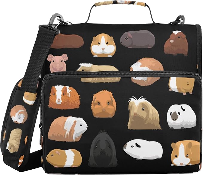 Fisyme Guinea Pig Cartoon Zipper Binder 3 Ring with Zipper and Shoulder Strap Large Capacity Multi-Pocket Zipper Binder Organizer