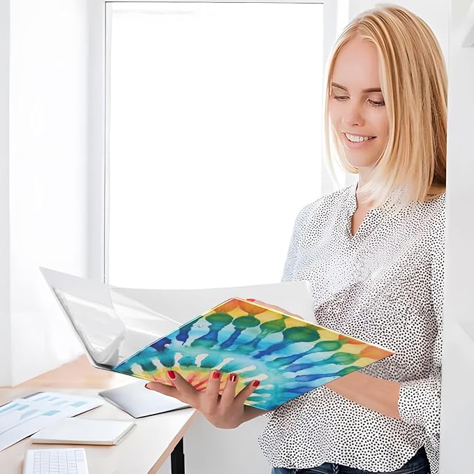 3 Ring Binder Rainbow Tiedye Aa 1.5 inch Binders Three Ring Binders with Clipboard Fit 8.5'' x 11'' Paper 3 Interior PVC Clear Pockets for Office Supplies