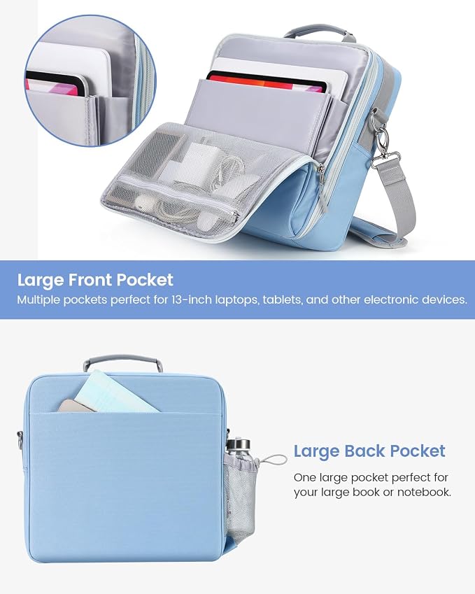 Zipper Binder 3 Inch D-Ring 3 Ring with Water Bottle Holder | Binder with Strap for School/Office, 700 Sheet Capacity-Multiple Pockets, Fit for 13" Tablet/Laptop, Baby Blue