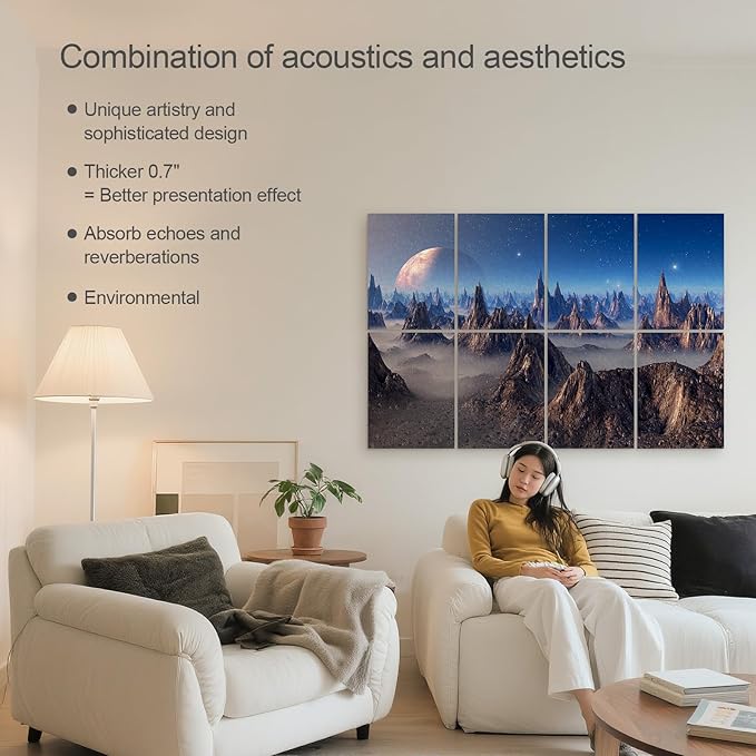 UMIACOUSTICS 8 Pcs 0.7Inch Thick Art Acoustic Panels, Total 47.2” x 31.5” Decorative Acoustical Wall Panels, Sound Absorbing Art Panels for Home, Office, Hotel, Astral Mystery Realm