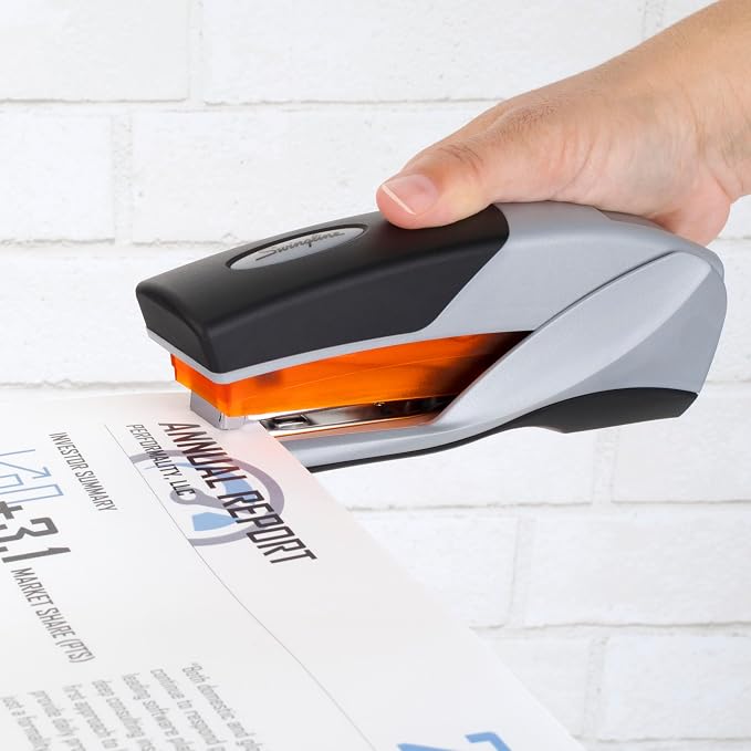 Swingline Stapler, 25 Sheet Capacity, Optima 25, Jam Free, Reduced Effort, Soft Grip, Orange and Gray (66402)