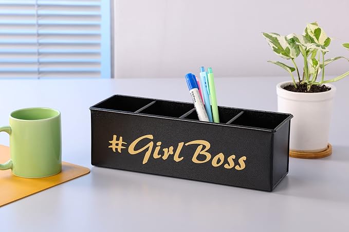 DUDKI HOME QUINTESSENTIALS 4 Compartments Pen Holder and Makeup Stand - Gift Office Desk Accessories Décor Storage Multi-functional Pen Organizer for Countertop Desk