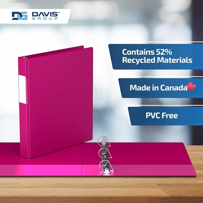 Premium Economy 3-Ring Binder, Spine Label, 1" D Rings, 6 Pack | Heavy-duty binder, fits 8.5" x 11" paper, pink, customizable spine, made in Canada, ideal for school or office use