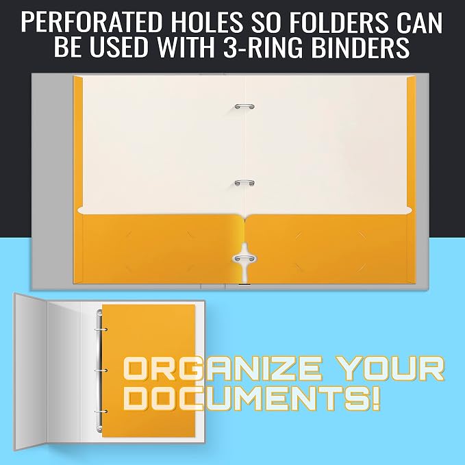 Better Office Products Two Pocket Portfolio Folders, 50-Pack, Dark Yellow, Letter Size Paper Folders, 50 Pieces, Dark Yellow