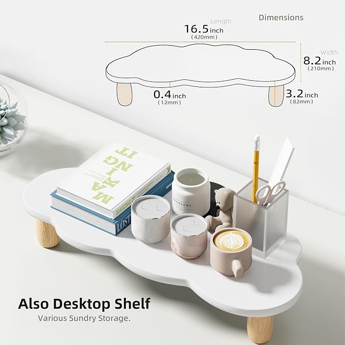 AFOOYO Monitor Stand Riser,Cloud Shape Wood Computer Monitor Stand, 16.5IN Monitor Stand Riser, Multi-Purpose Desktop Organizer Riser for Computer,Laptop,Printer,TV,White