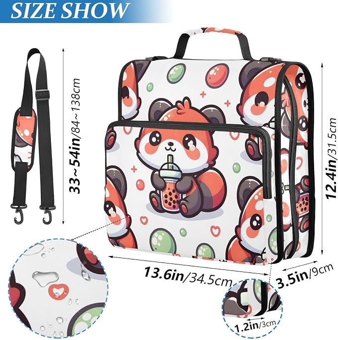 Cute Red Panda Bubbles 3 Ring Binder Bag 1.5 inch Binder Organizer with Zipper Shoulder Strap 500 Sheet Documents Storage for School Office