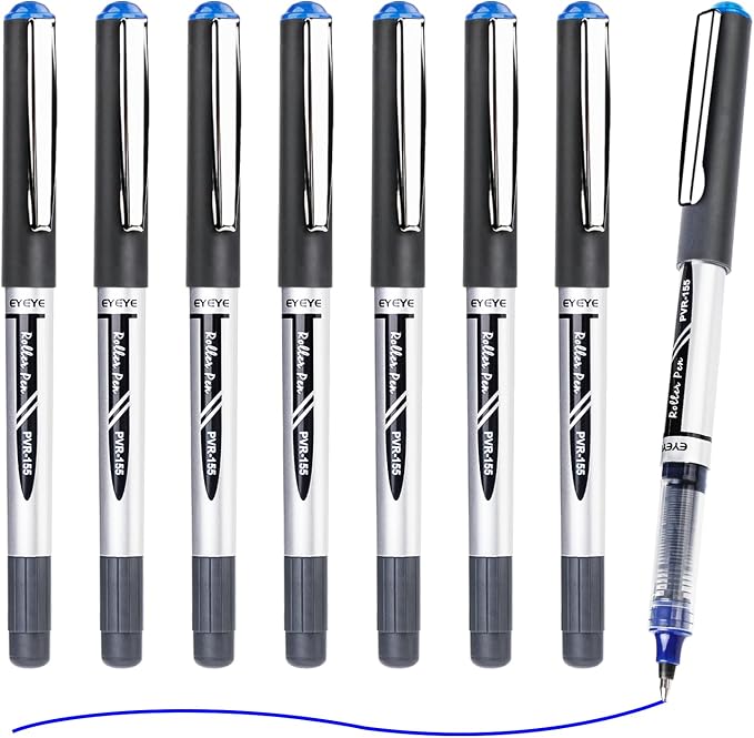EYEYE 0.7mm 8 Pack Blue Rollerball Pens, Medium Point Pen, Quick Dry | Back to School Essentials, Liquid Ink Pen Fine Point Smooth Writing Pens for Journaling, Note Taking, Office Supplies