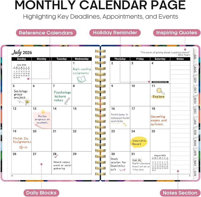 Taja Planner 2026-2027, Jul 2026-Jun 2027 Monthly & Weekly Calendar Planner | 6.3" x 8.5", Hardcover Academic Calendar, Teacher Student Agenda Book with Tabs, School Office Supplies, Vivid Garden