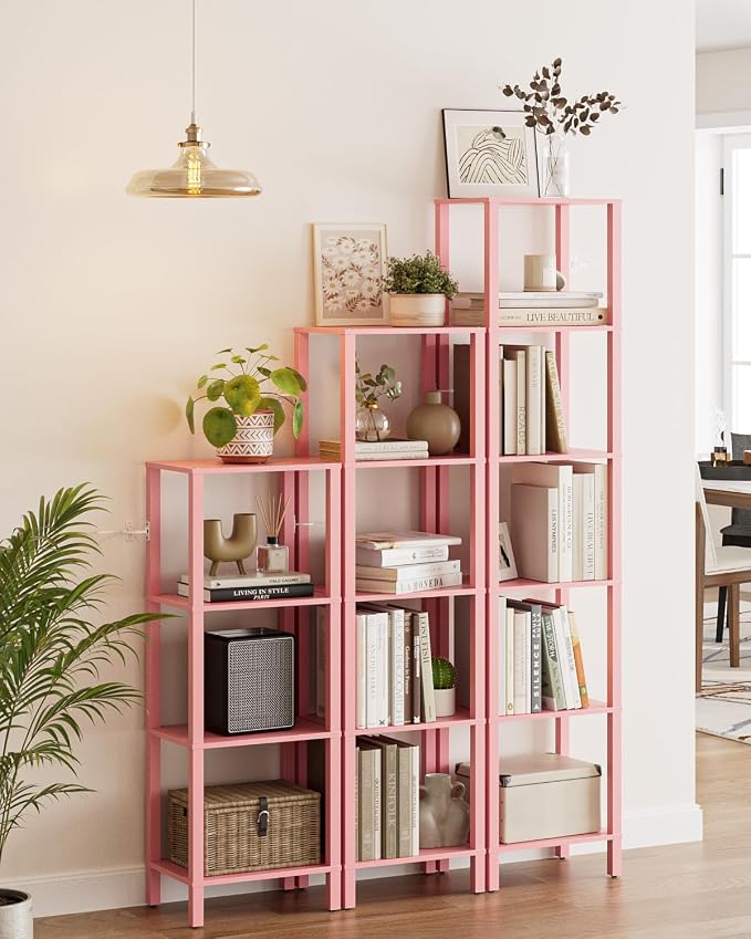 Open Book Shelf, 6 Tier Tall Bookshelf, Freestanding Shelf Narrow Bookcase with Open Shelves, 14.57" x 10.63" x 65.83", Book Shelves for Living Room, Office, Study, Pink