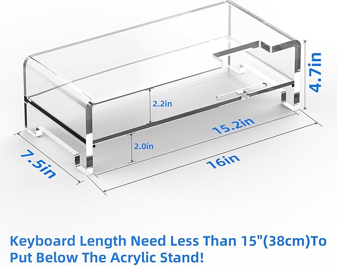 Acrylic Monitor Stand Riser Clear Laptop Stand 2-Tier L16 xW7.5 xH4.7 | Computer Monitor Stand Laptop Riser with Storage, Compatible with All Notebooks and Monitors, Desk Organizer for Home Office