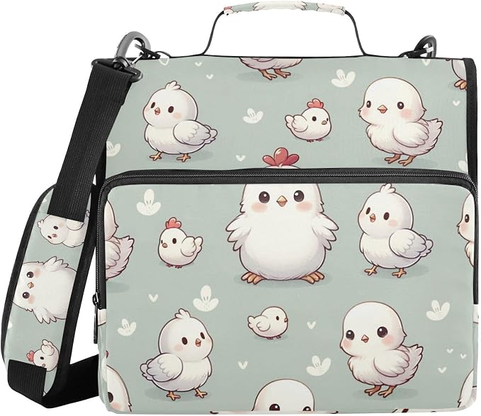 Cute Animal Chicken Farm Zipper Binder Bag 3 Ring Binder with Shoulder Strap Zip Up 500 Sheets Capacity Multi Pockets for School Office Supplies