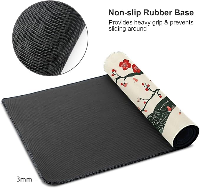 XL Desk Mat 31.5x15.7 Inch, Japanese Cherry Blossom Wave Mouse Pad Keyboard | Elegant Japanese Wave Design Keyboard Mat with Non Slip Base, Large Desk Pad for Office, Home Decor, Computer & Work Setup