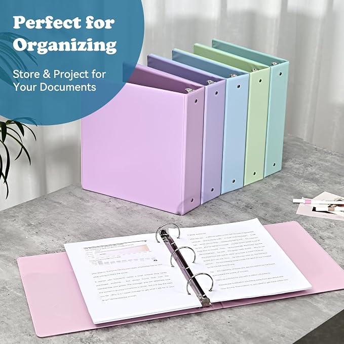 2-inch 3-Ring Binder with Pockets, Basic Binders 1''2'' Color Binders, Holds Letter Size 8.5'' x 11'',450 Sheet Capacity, Bundle 6 Pack for Back to School (2'' Pink- 6 Packs)