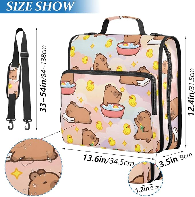 Capybara Ducks 3 Ring Binder Bag 1.5 inch Binder Organizer with Zipper Shoulder Strap 500 Sheet Documents Storage for School Office