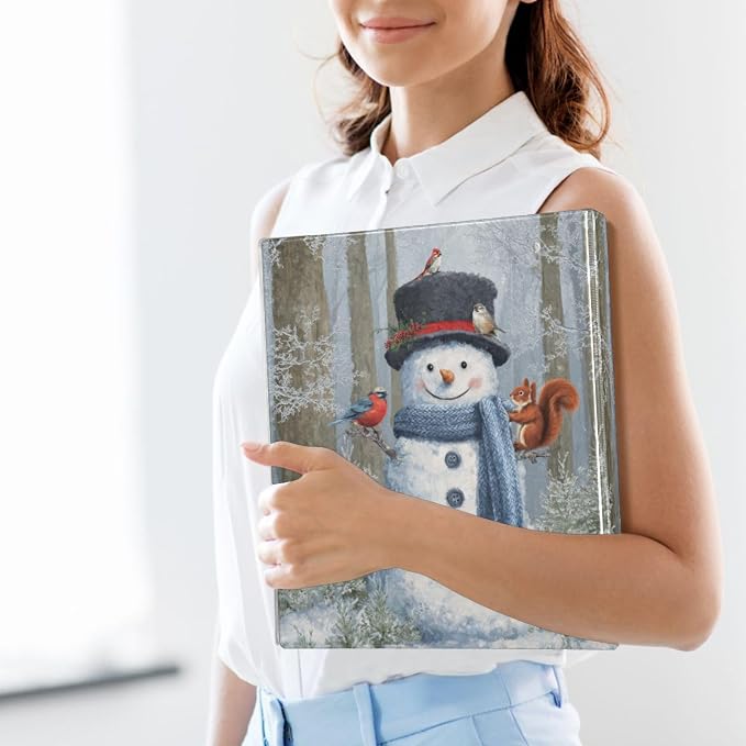 Woodland Animal and Cute Snowman Binder 3 Ring 1.5 Inch Binder with Clipboard&Pockets, Hardcover Binders Heavy Duty Large File Folder for Office School Supplies - Holds 200 Sheets
