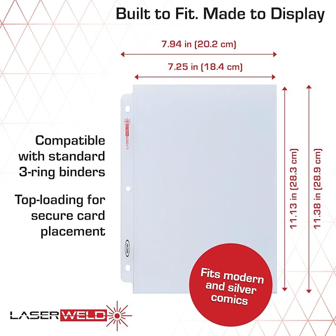BCW LaserWeld Comic Book Sleeves | 50 Pack | 1-Pocket Pages for 3 Ring Binder | Top Loading, Crystal Clear, Acid-Free, Archival Storage
