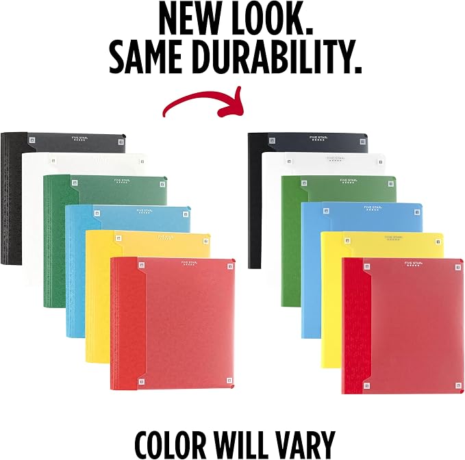Five Star 3-Ring Binder + Study App, 6 Pack, 1.5 Inch Binder with D Rings and Customizable Clear View Cover, 375 Sheet Capacity, Assorted Colors (261460-23)