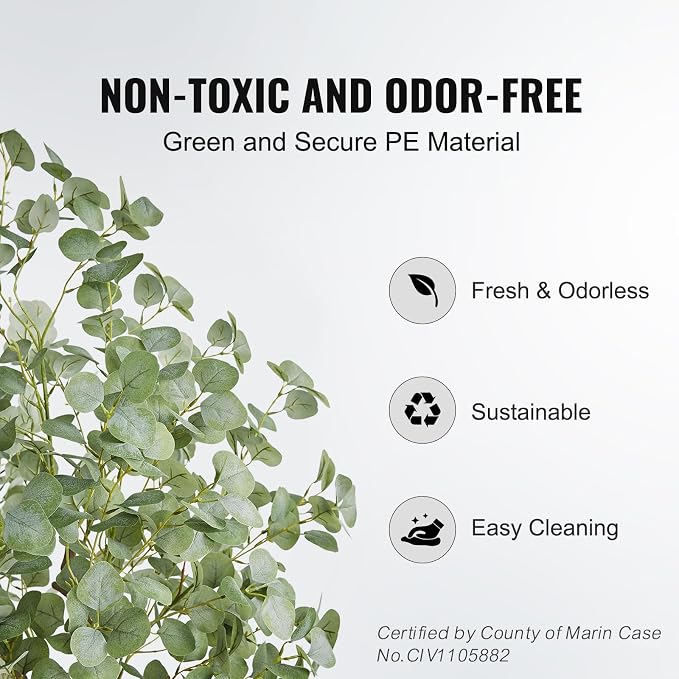 VEVOR Artificial Eucalyptus Tree, 6 FT Faux Plant, Secure PE Material & Anti-Tip Tilt Protection Low-Maintenance Plant, Lifelike Green Fake Potted Tree for Home Office Christmas Decor Indoor Outdoor