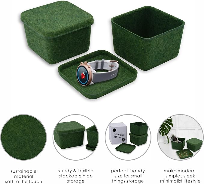 2pc Felt Desktop Stackable Storage Container with Lid Forest Green