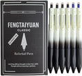 Fengtaiyuan Retractable Gel Pens, 1.0mm Bold Point Assorted Colors (4Black + 2Blue) Quick Dry Ink, Gradient Black-White Barrel with Ergonomic Non-Slip Grip, Smooth Writing [Pack of 6]