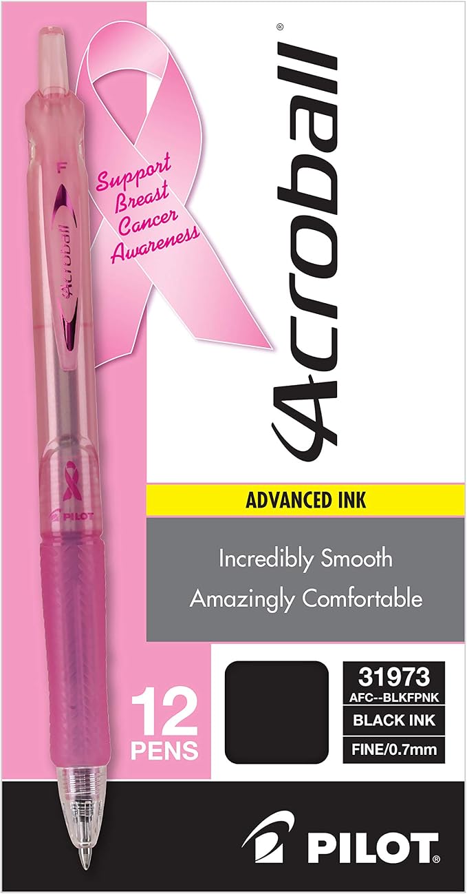 PILOT Acroball Colors Advanced Ink Pens, Pink Ink, 0.7mm, 12-Count
