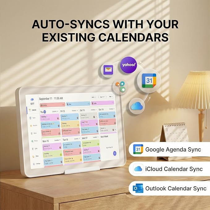 Mezed 21.5 Inch Digital Calendar, Touchscreen Wall‑Mount, White