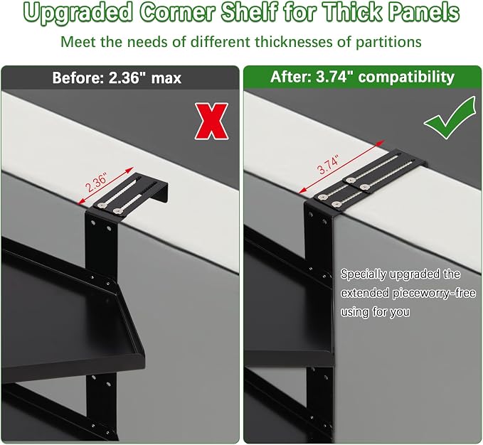 Office Cubicle Shelf, Double Layer Cubicle Storage with Adjustable Hooks | Shelf Organizer Accessories, Height Adjustable Hanging Corner Shelf Store for Plant, Book, Photo Frames, Paper Towel, Black