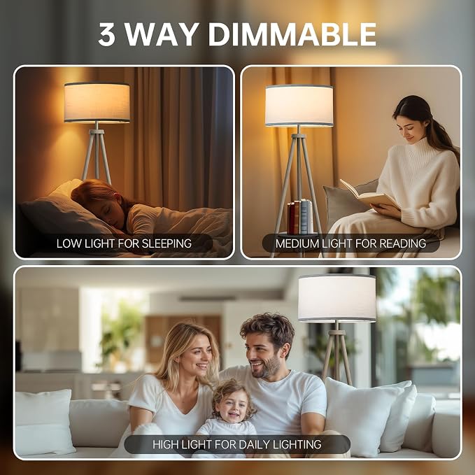 EOEYYOYB Floor Lamps for Living Room, Modern Standing Lamp with Shelf, 3 Color Temperature Led Bulb Tall Lamps with Foot Switch for Bedroom and Office, Grey