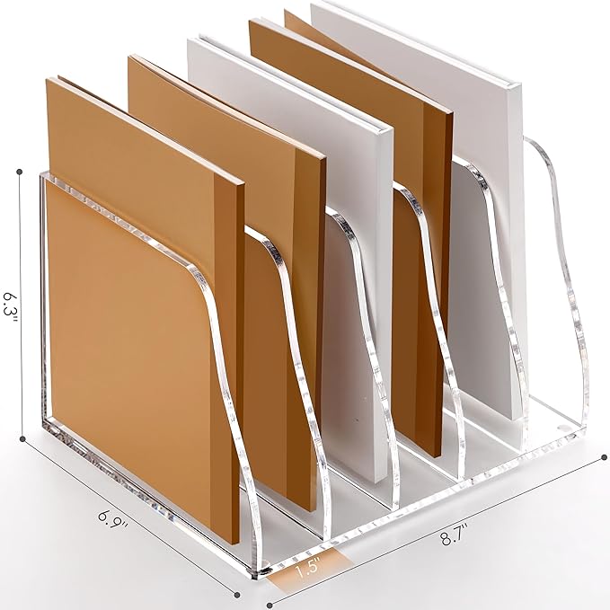 SANRUI Acrylic Desk File Organizer, 5 Vertical Compartments Clear Magazine File Holder Workspace Sorters, Folder Rack for Office Accessories Organization Storage