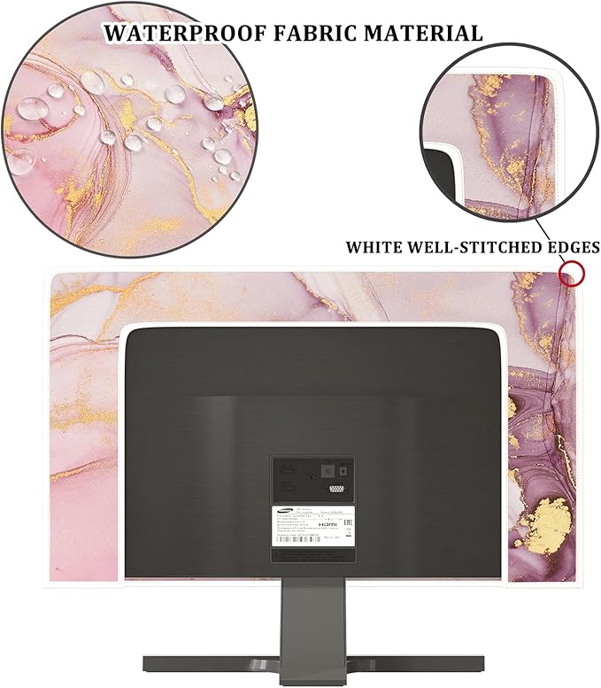 Baocicco Pink Gold Marble Waterproof Screen TV Cover 45, 46, 47, 48 Inch Decorative Modern Television Cover for Home TV Screen Texture Dust Proof Monitor Covers for Television Screen LED LCD OLED TVs