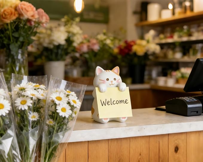 Cat Pop-Up Sticky Note Dispenser for 3 x 3 in Notes, Ginger Cat | Includes 100 sheets, handmade resin desk decor for office, home or classroom; gift for teachers, coworkers and cat lovers