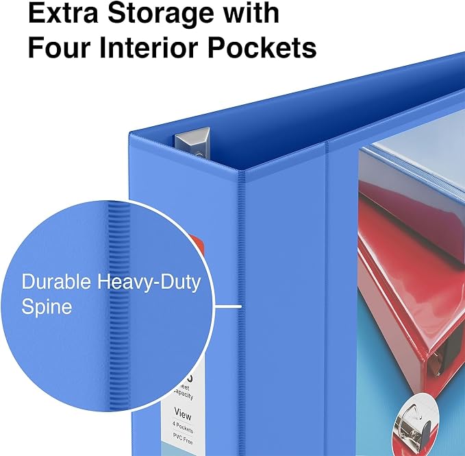 Staples Heavy-Duty 4-Inch 3-Ring View Binder with D-Rings, High-Capacity Binder for Office & School Storage, Periwinkle