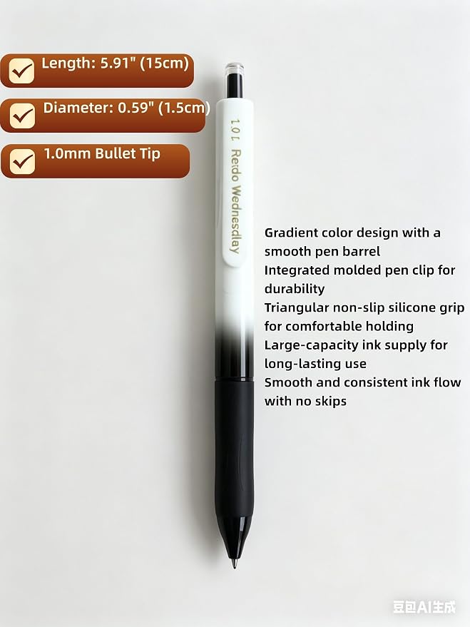 Fengtaiyuan Retractable Gel Pens, 1.0mm Bold Point, Quick Dry Black Ink, Gradient Black Barrel with Triangular Silicone Non-Slip Grip, Ergonomic Smooth Pens for Exam School Office [Pack of 6]
