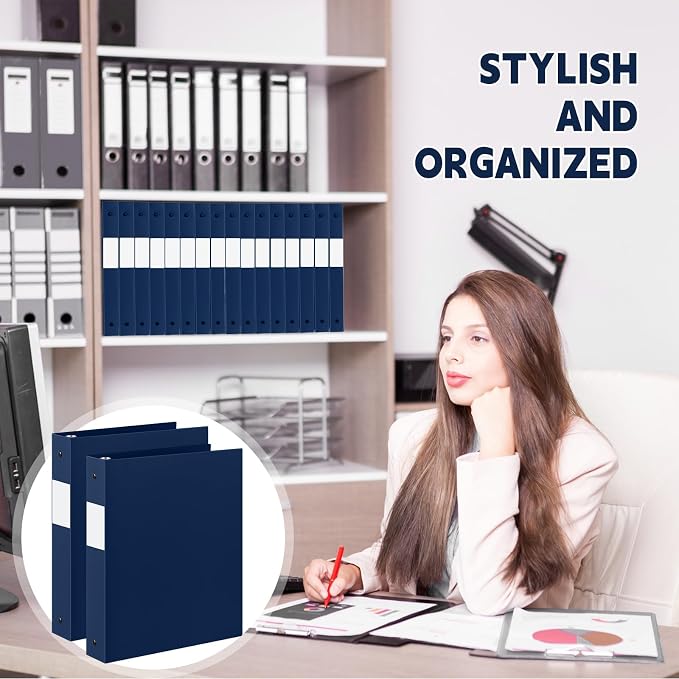 Henoyso 36 Pack 1 Inch 3 Ring Plastic Binders, Bulk Flexible PP Binders for Classroom & School Supplies, Letter Size 8.5 x 11, Holds 240 Sheets with Interior Pocket (Navy Blue)
