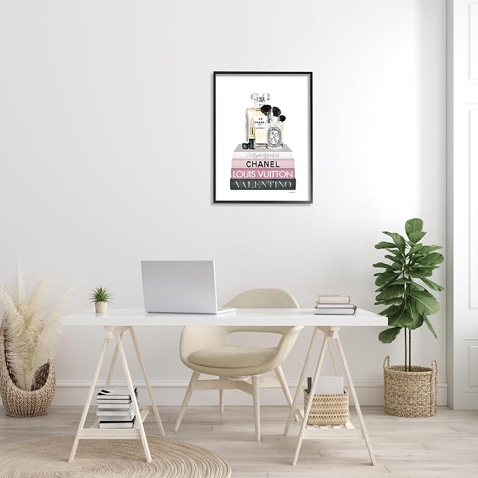 Cosmetics on Bookshelf Glam, 24 x 30 Inch Framed Giclée Print | Stupell Industries · By Amanda Greenwood · Ready to hang · Chic gift for fashion lovers · Made in USA
