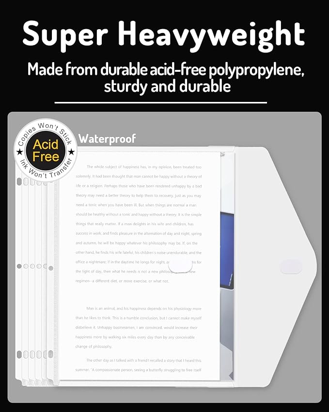 Forvencer Binder Pocket, 24 Pack Super Heavyweight Poly Binder Pocket | Tight Closure Binder Sleeves, Binder Folders Side Loading, 3 Ring Binder Pocket, Binder Dividers with Pockets, Clear