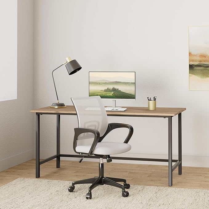 BestOffice | Ergonomic Office Chair | Mid-Back Swivel Desk Chair | Breathable Backrest & Lumbar Support | Adjustable Height | Sponge Seat | Rolling Wheels | Grey | for Adults & Women | Pack of 2