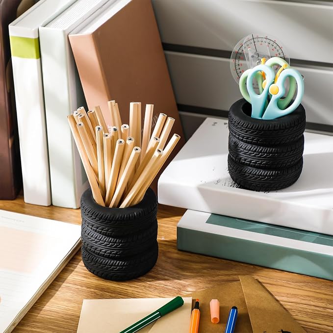 Tenceur 8 Pcs Tire Holder for Pens Car Truck Desk Pen Holder Back to School Gift Mechanic Appreciation Gifts Car Desk Decor for Men Funny Pencil Boxes Organizer for Classroom Home Office Table
