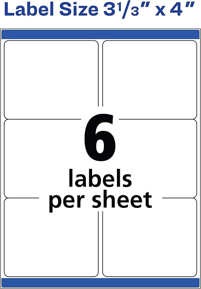 Avery Printable Shipping Labels with Sure Feed, 3-1/3" x 4", White, 600 Blank Mailing Labels for Laser Printers (5164)