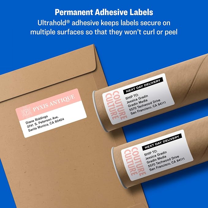 Avery Printable Shipping Labels with Sure Feed, 3-1/2" x 5", White, 400 Blank Mailing Labels for Laser Printers (5168) (Pack of 5)