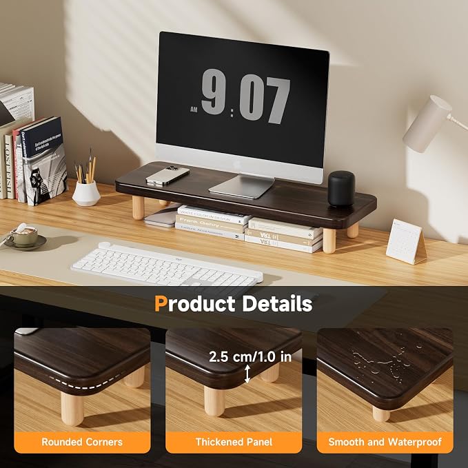 Monitor Stand Riser, 24 Inch Wood Desk Organizer with Monitor Stand & Storage Computer Monitor and Laptop Riser Multifunctional Laptop Stand Desk Organizer for Office Home Screen/Laptop/PC (Dark Walnut)