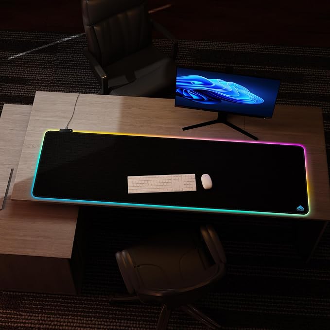 Cacoy 63"x20" Large RGB Gaming Mouse Pad, XXL LED Computer Mouse Mat, Black | Extended RGB Computer Mouse Mat 9 LED Light Modes Non-Slip Rubber Base Smooth Surface Durable Stitched Edge Keyboard Mousepad