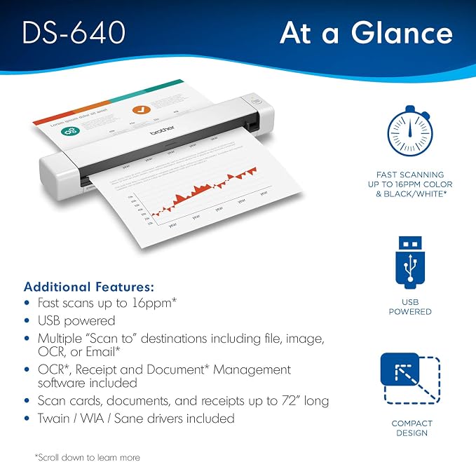 Brother DS-640 Compact Mobile Document Scanner, Pack of 3