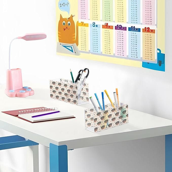 Rottweiler Dog Paw Print Acrylic Pencil Pen Holder Desk Accessories Holder, Cosmetic Brush Organizer Modern Design Desktop Stationery Organizer for Office School and Home 7.87 x 2.48 x 3.54 In