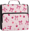 Pink Bows Cherry 3 Ring Binder Bag 1.5 inch Binder Organizer with Zipper Shoulder Strap 500 Sheet Documents Storage for School Office