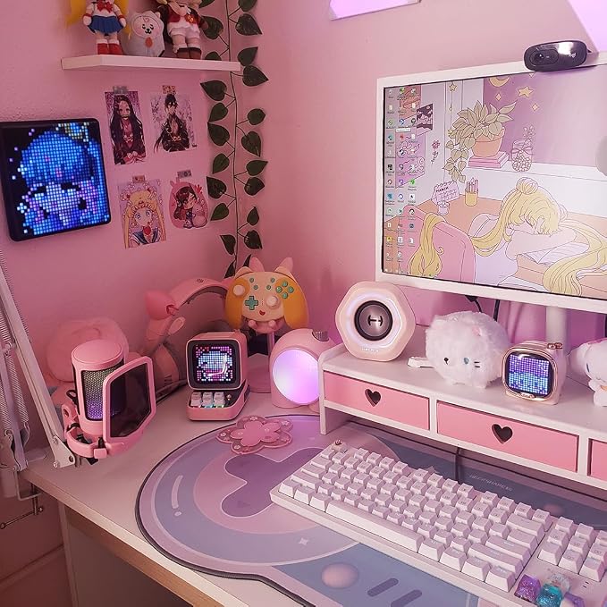 Cute Monitor Stand Kawaii Desk Organizer Cute Desk Organizer with Drawers Monitor Riser Computer Stand