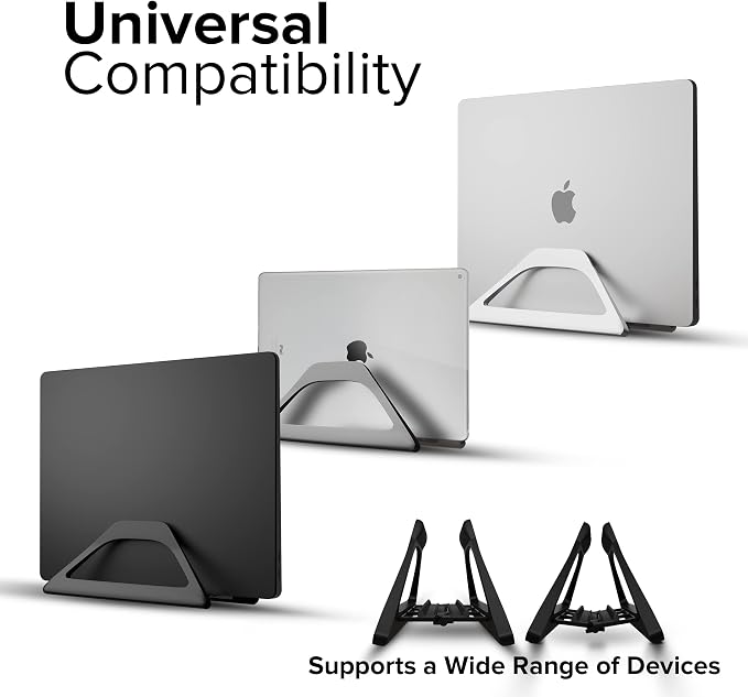 Aluminum Vertical Laptop Stand with Gravity Auto-Lock – Adjustable Laptop Holder Vertical fits MacBook Pro/Air, Chromebook & Gaming Laptops up to 17.3" – Space-Saving Desktop Dock - Black