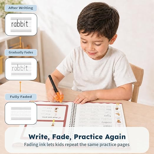 Magic Grooved Handwriting Workbook for Kids 3-8, Reusable with Auto-Disappearing Ink | Preschool Writing Learning Toy, Educational Gift for Toddlers